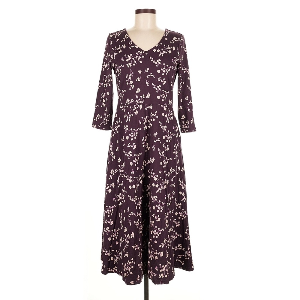 Pact purple plum floral organic cotton dress.